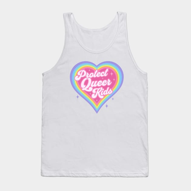 Protect Queer Kids Retro Rainbow Heart LGBTQ Kawaii Cute Gay Pride Tank Top by PUFFYP